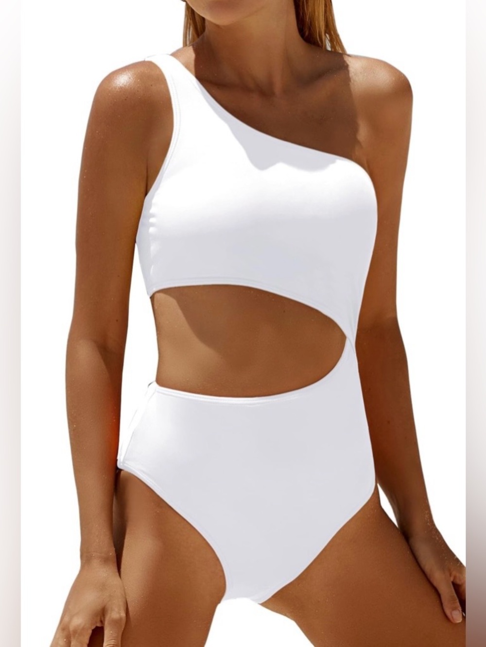 YONIQUE White One Shoulder Cutout Bathing Suit Tummy Control Women’s Size XL NWT